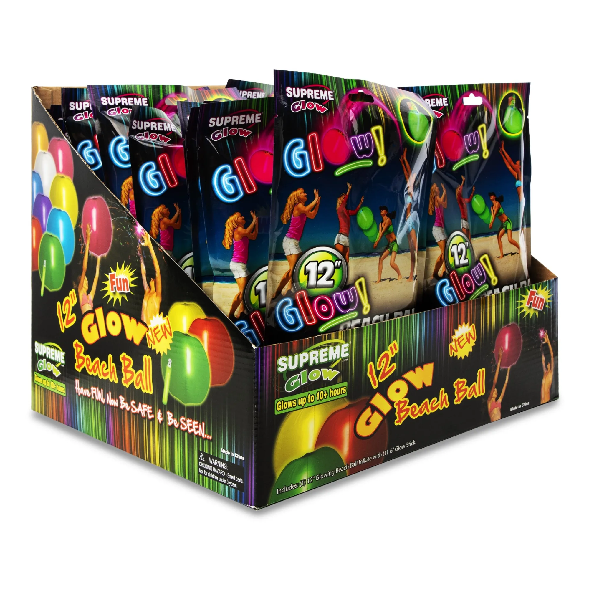 New Windy City Novelties Assorted Glow-in-the-Dark 12" Beach Balls Retail Counter Display