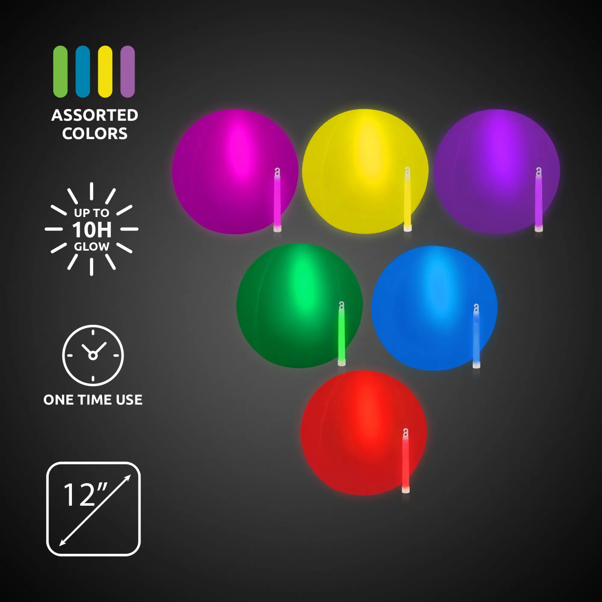 New Windy City Novelties Assorted Glow-in-the-Dark 12" Beach Balls Retail Counter Display