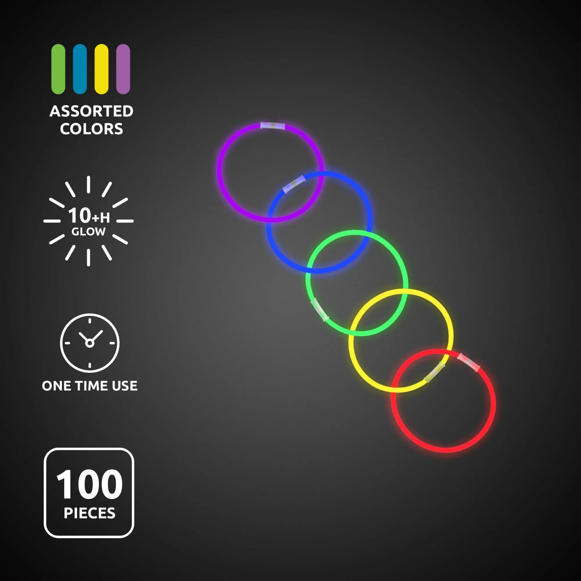Clearance Windy City Novelties Assorted 8" Glow Stick Bracelets 100 Pack
