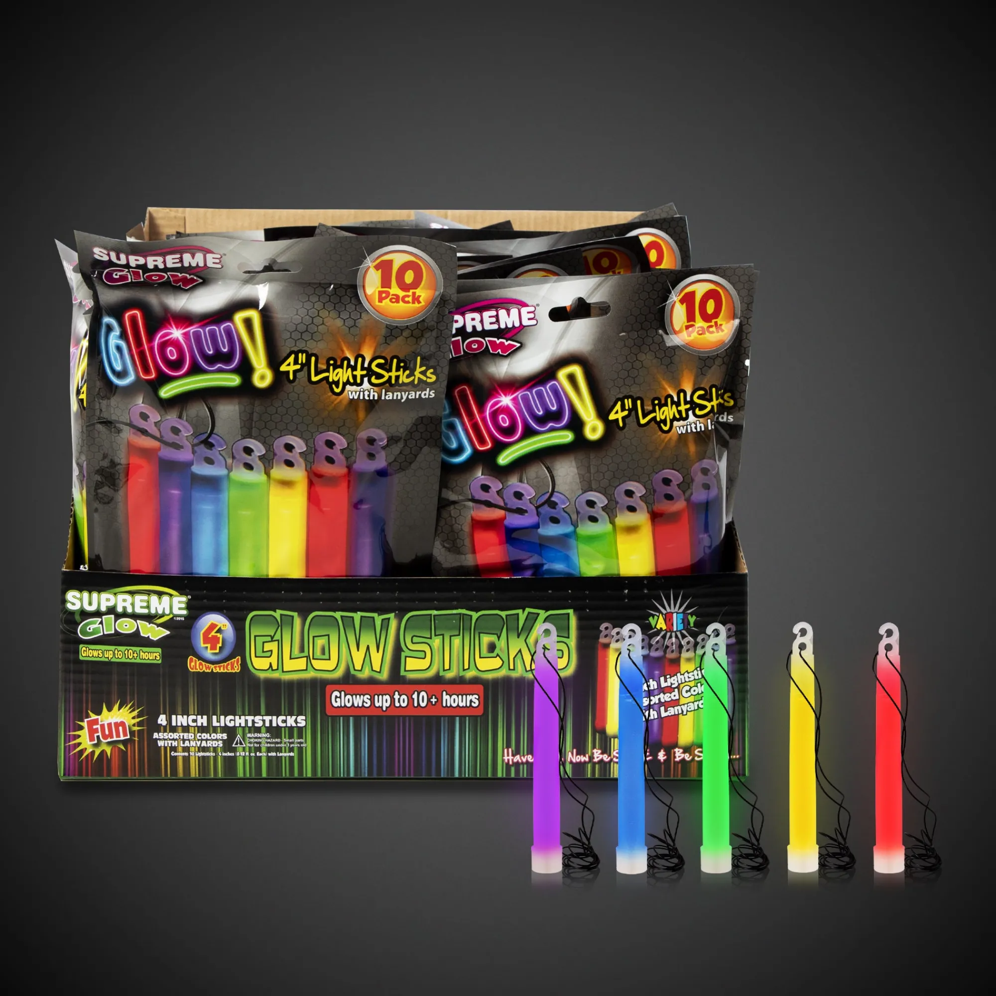 Windy City Novelties Assorted 4" Glow Sticks Retail Counter Display