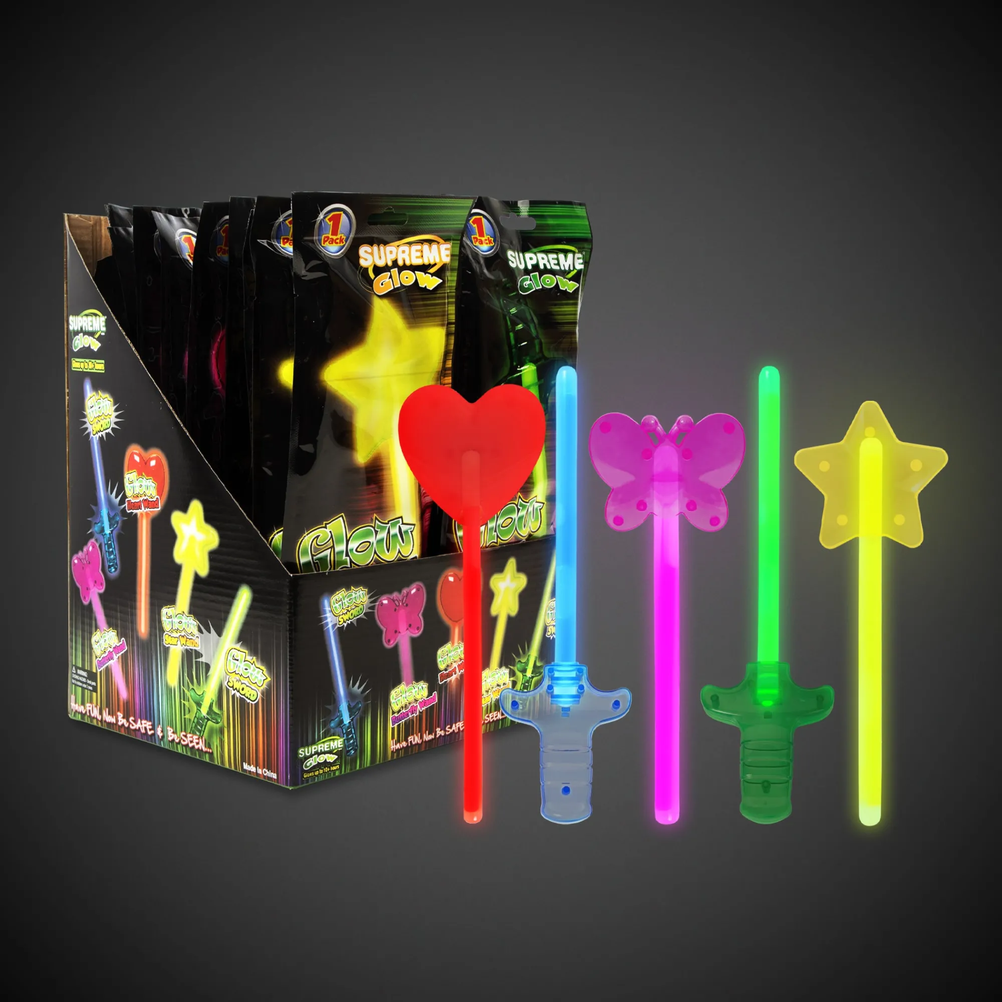 Outlet Windy City Novelties Assorted Glow Wands & Swords Retail Counter Display