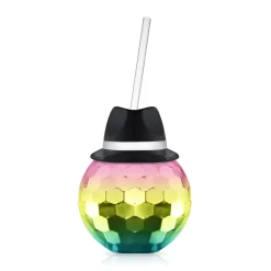 Clearance Windy City Novelties Black Fedora Hat Rainbow Disco Ball Cup with Straw