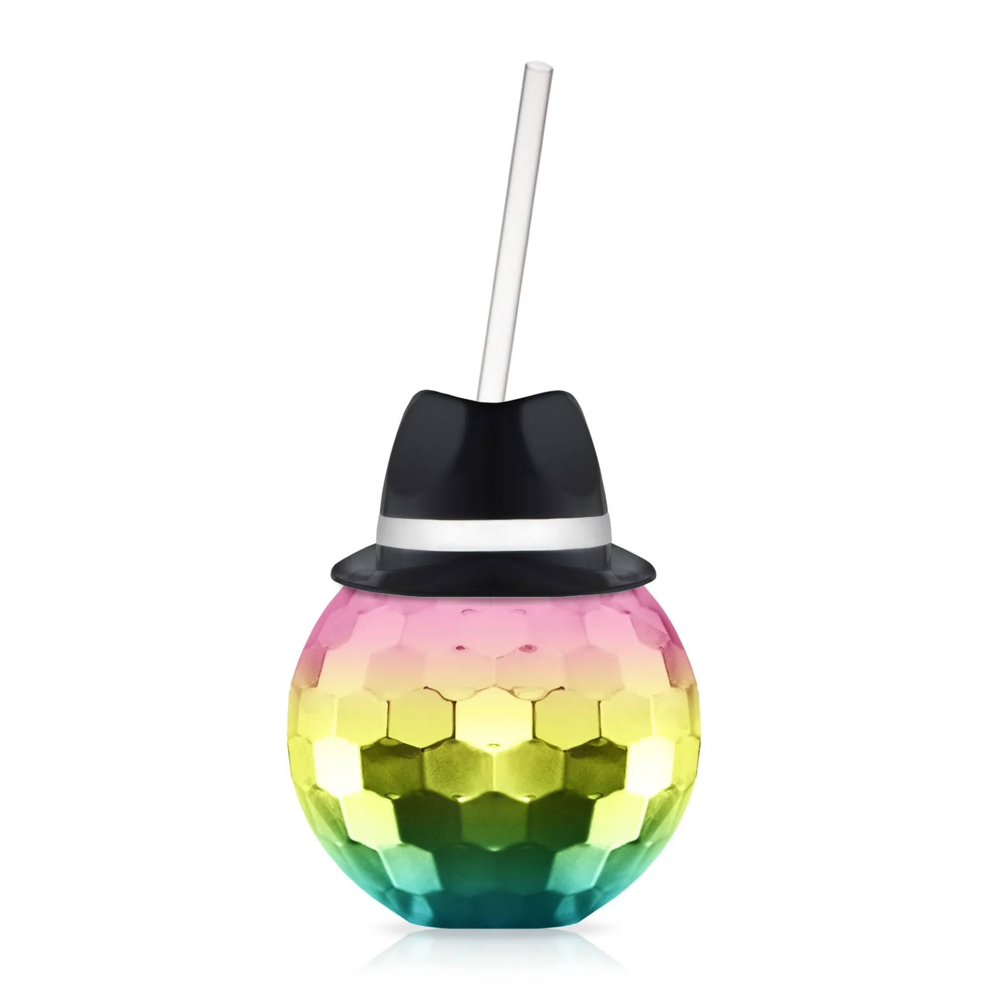 Clearance Windy City Novelties Black Fedora Hat Rainbow Disco Ball Cup with Straw