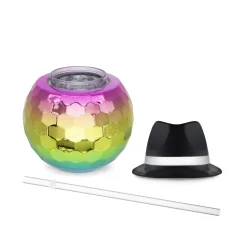 Clearance Windy City Novelties Black Fedora Hat Rainbow Disco Ball Cup with Straw