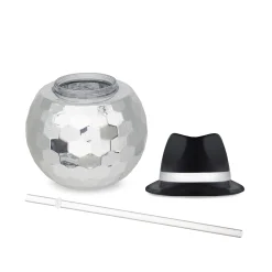Discount Windy City Novelties Black Fedora Hat Silver Disco Ball Cup with Straw