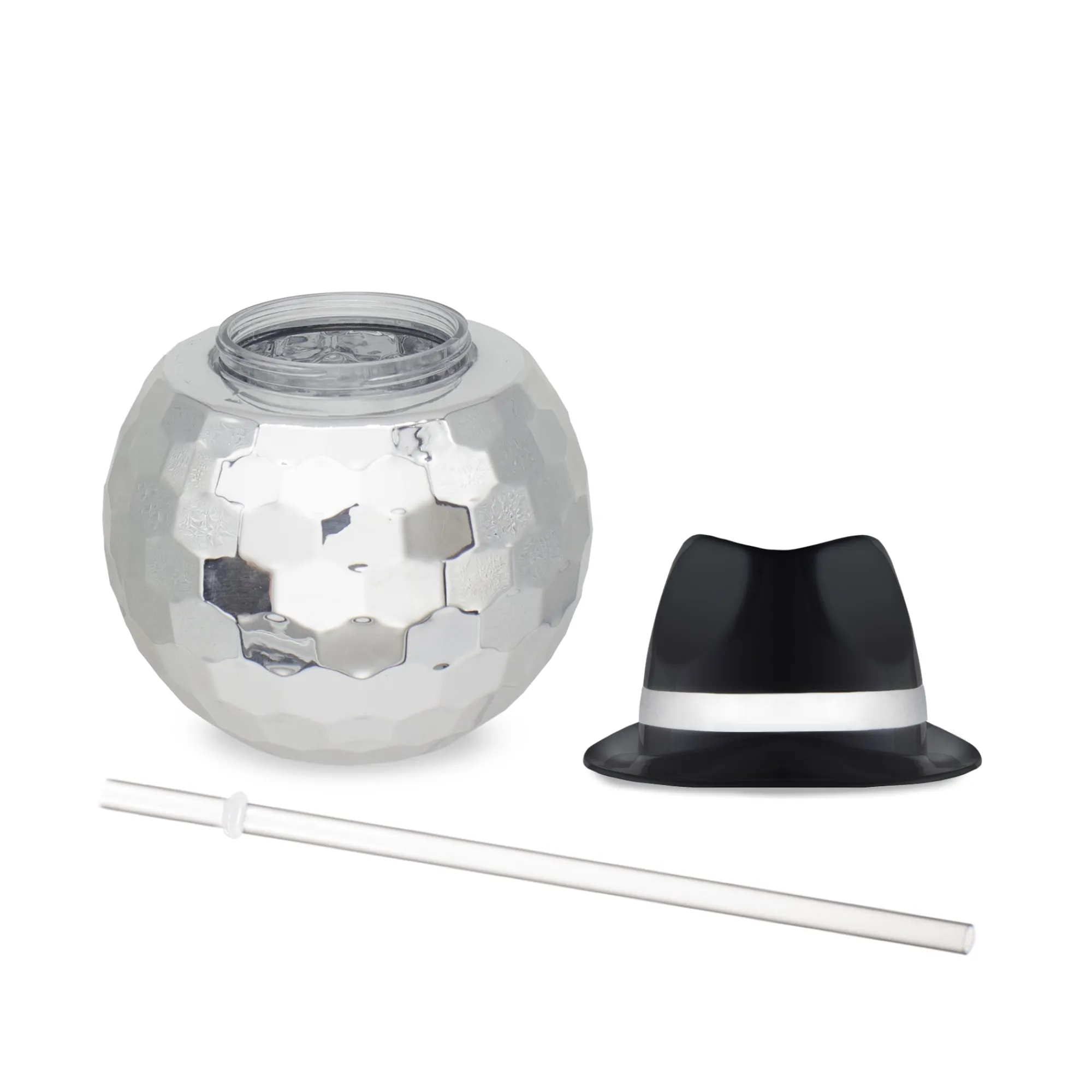 Discount Windy City Novelties Black Fedora Hat Silver Disco Ball Cup with Straw
