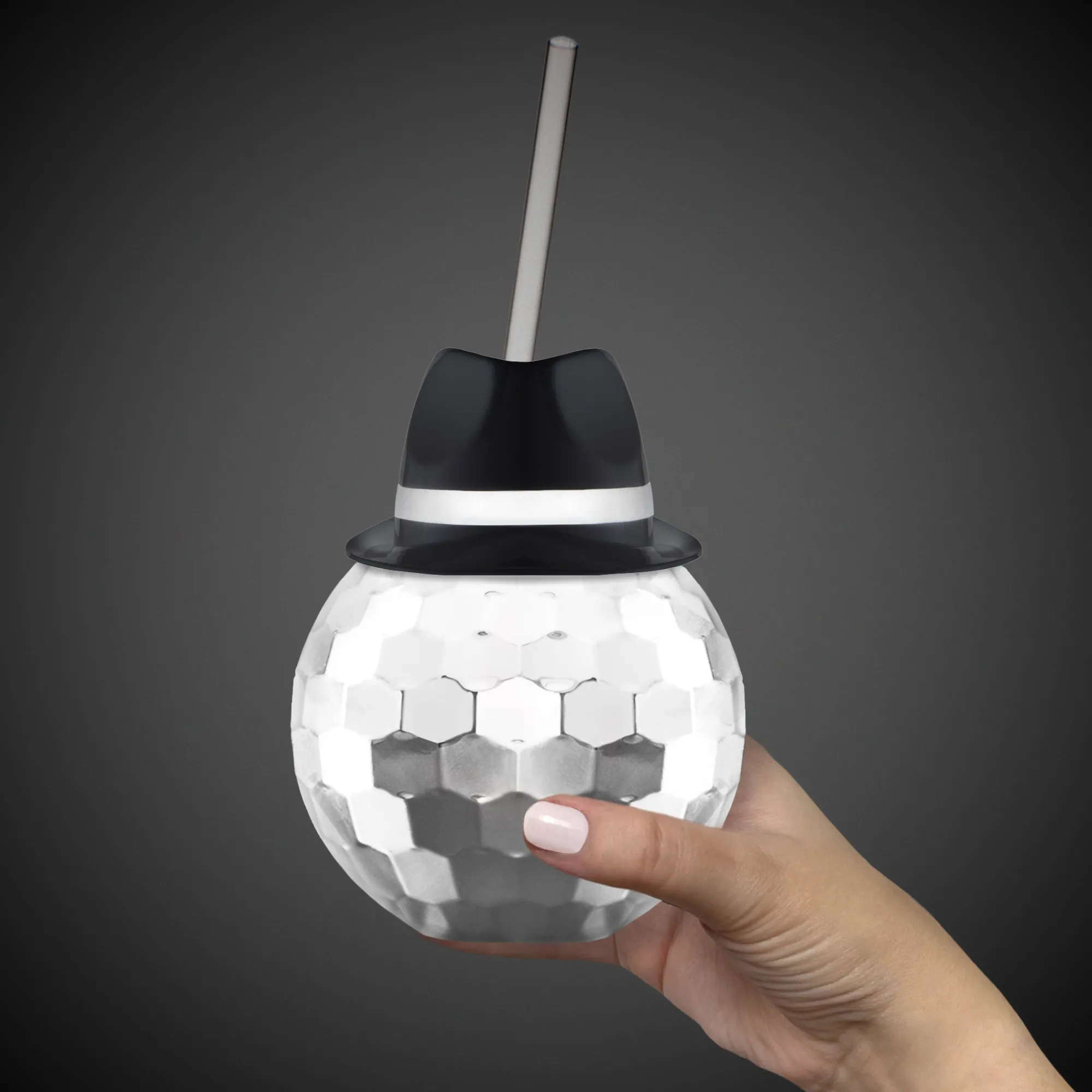 Discount Windy City Novelties Black Fedora Hat Silver Disco Ball Cup with Straw