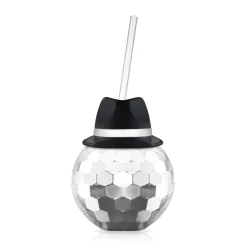 Discount Windy City Novelties Black Fedora Hat Silver Disco Ball Cup with Straw