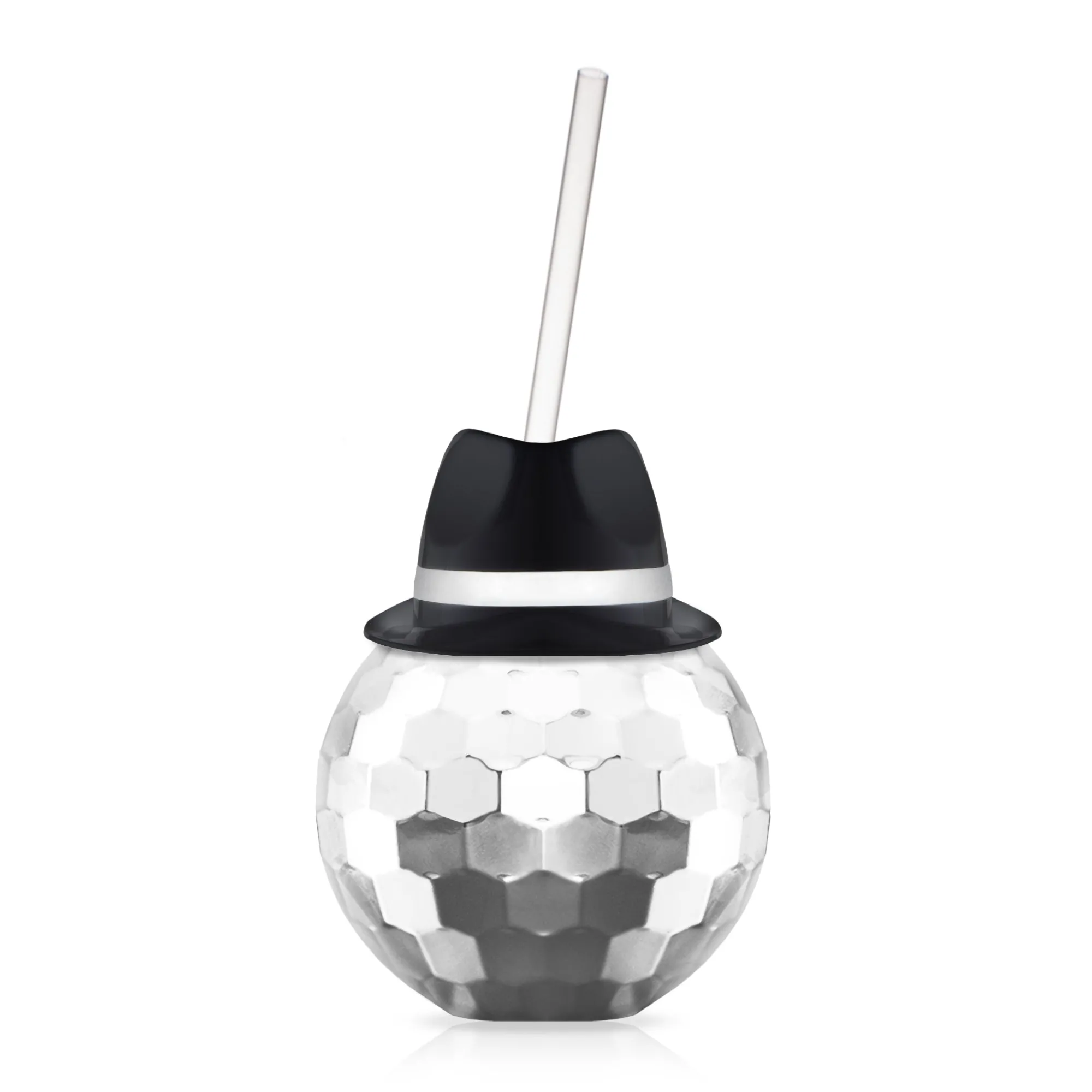 Discount Windy City Novelties Black Fedora Hat Silver Disco Ball Cup with Straw