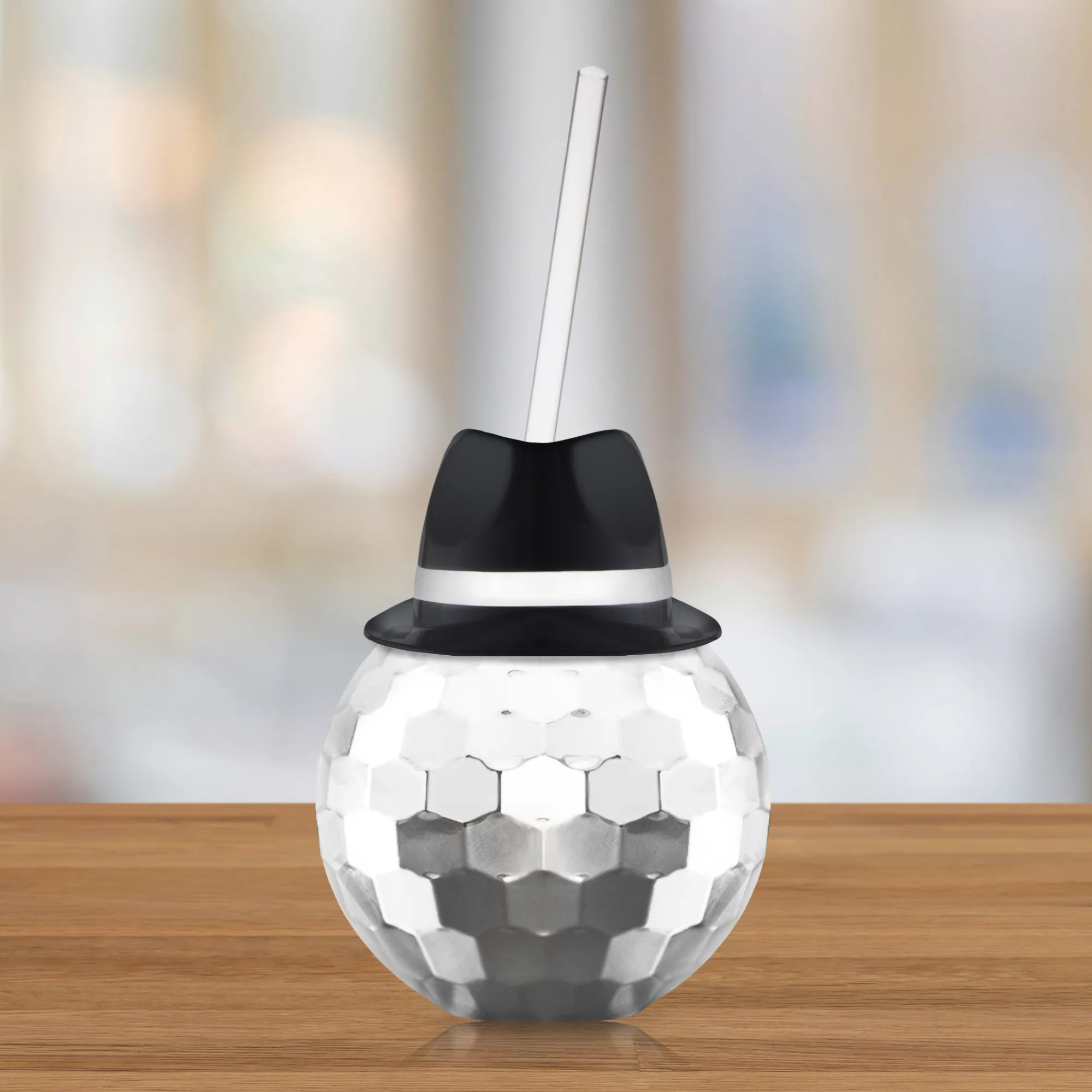Discount Windy City Novelties Black Fedora Hat Silver Disco Ball Cup with Straw