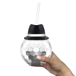 Discount Windy City Novelties Black Fedora Hat Silver Disco Ball Cup with Straw