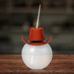 Clearance Windy City Novelties Brown Cowboy Hat 20 oz. Ball Cup with Straw