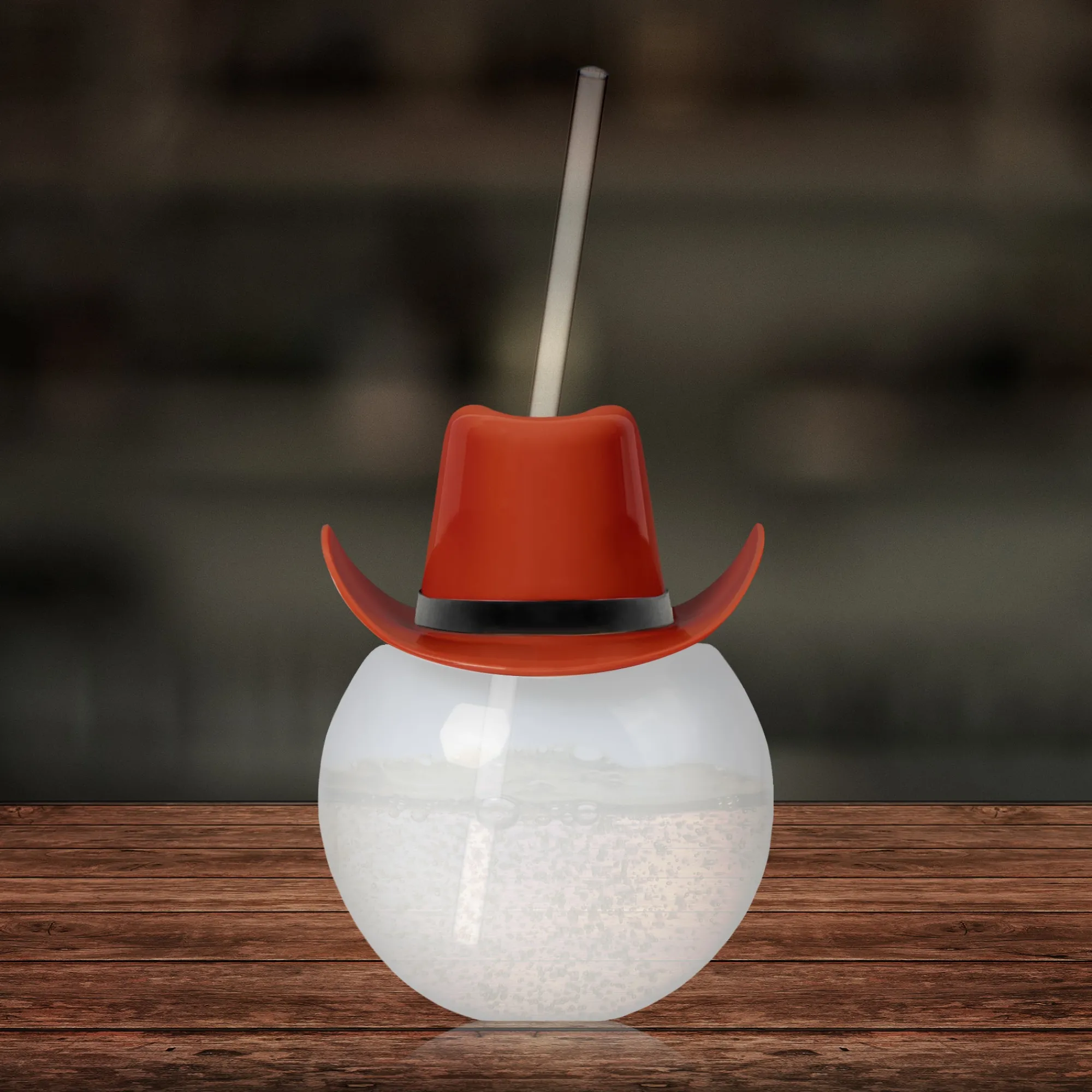 Clearance Windy City Novelties Brown Cowboy Hat 20 oz. Ball Cup with Straw