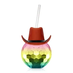 Discount Windy City Novelties Brown Cowboy Hat Rainbow Disco Ball Cup with Straw