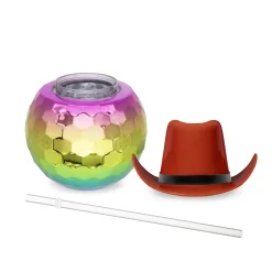 Discount Windy City Novelties Brown Cowboy Hat Rainbow Disco Ball Cup with Straw