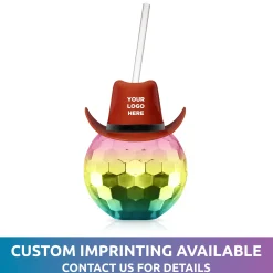 Discount Windy City Novelties Brown Cowboy Hat Rainbow Disco Ball Cup with Straw