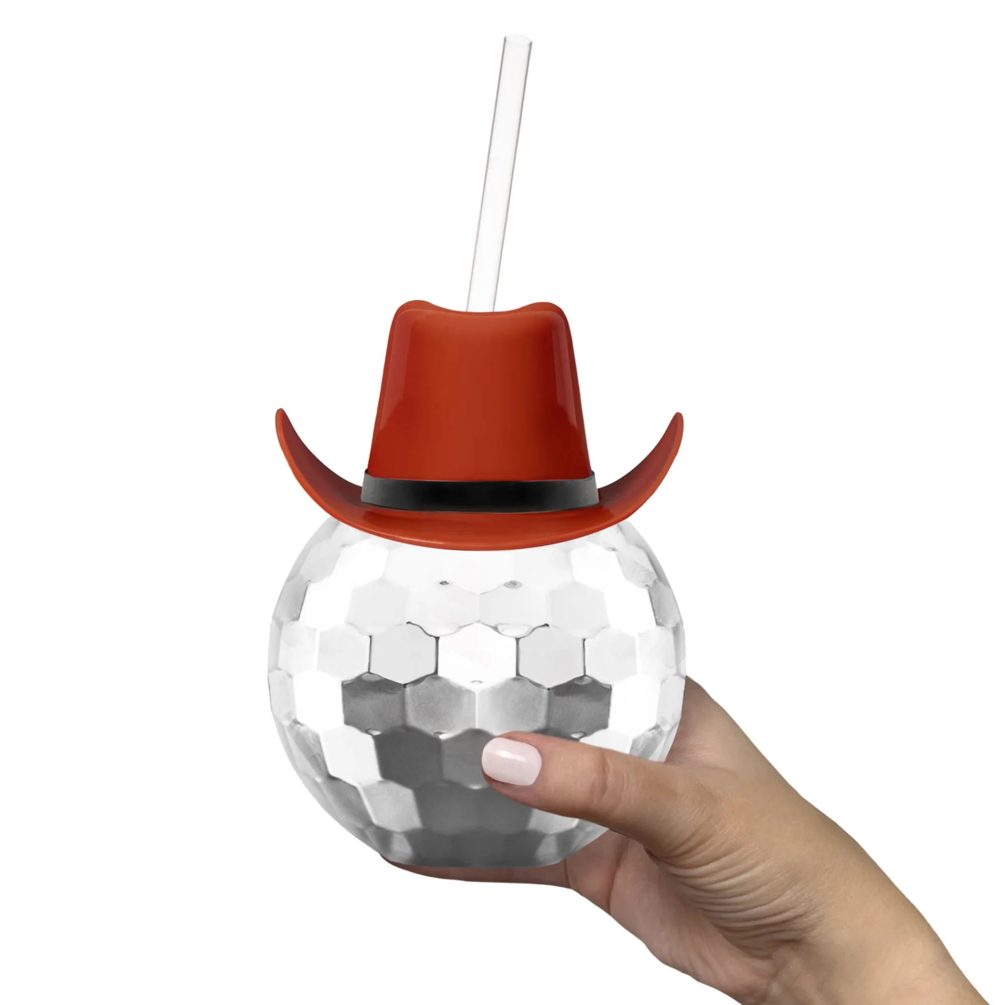 Sale Windy City Novelties Brown Cowboy Hat Silver Disco Ball Cup with Straw