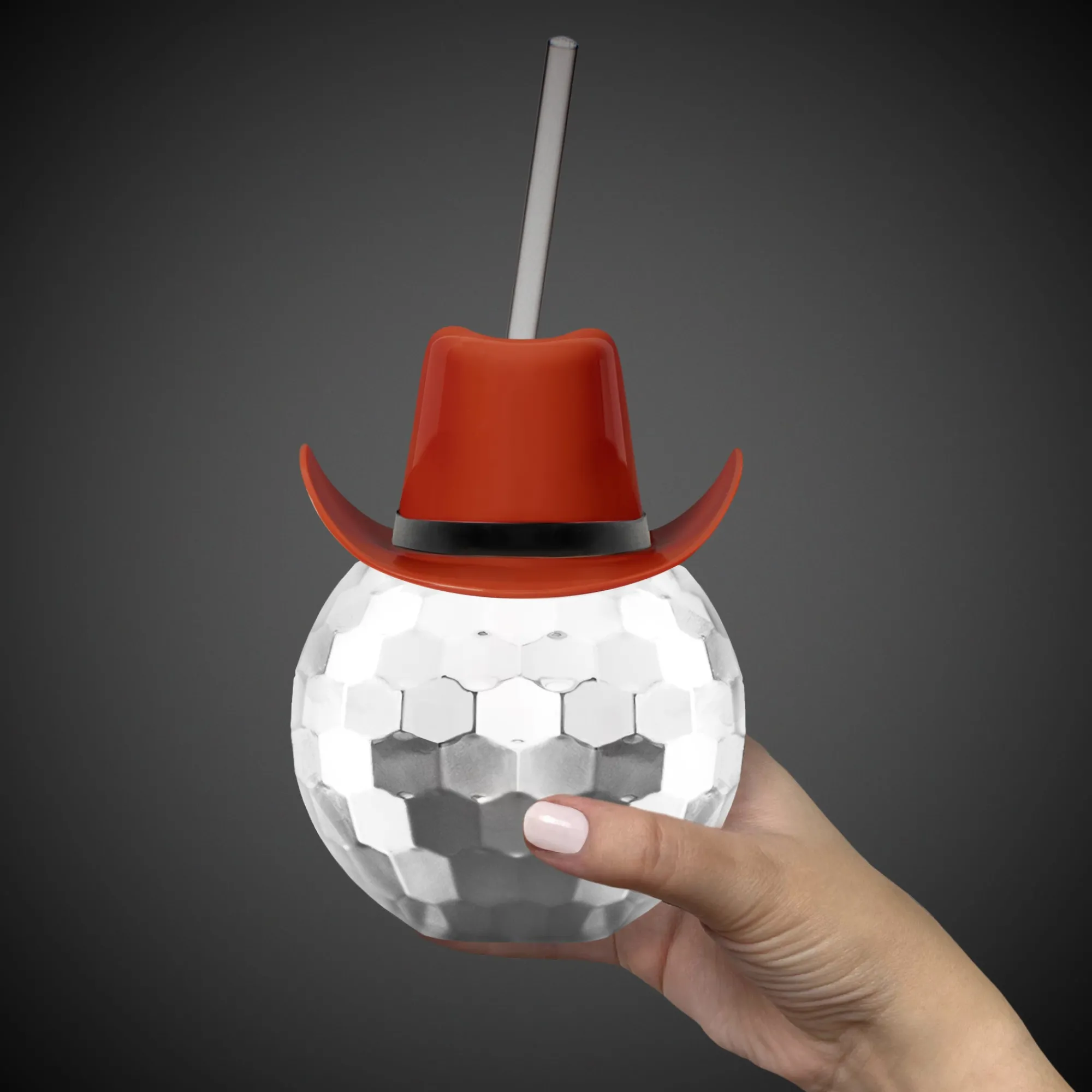 Sale Windy City Novelties Brown Cowboy Hat Silver Disco Ball Cup with Straw