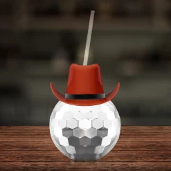 Sale Windy City Novelties Brown Cowboy Hat Silver Disco Ball Cup with Straw