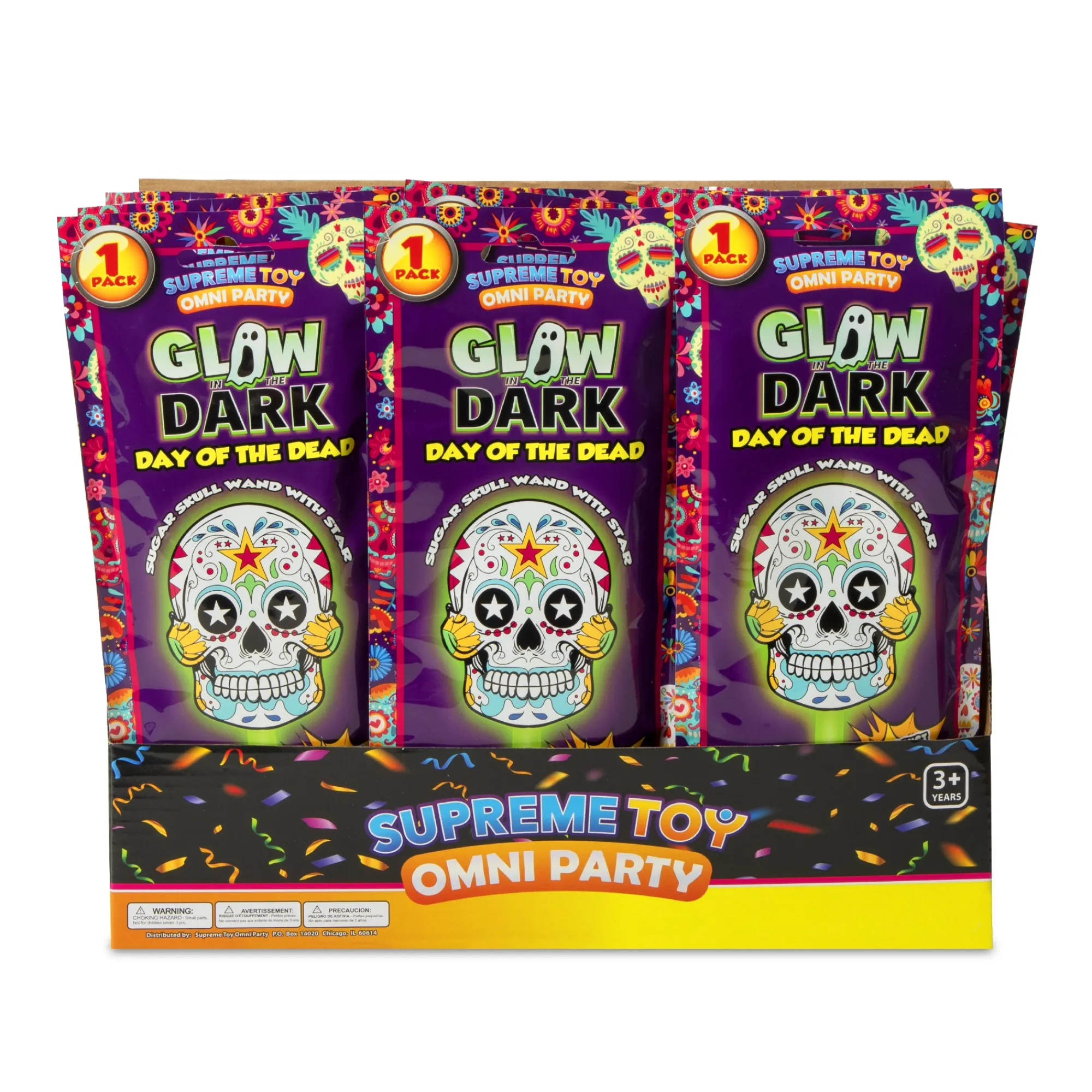 Windy City Novelties Day of the Dead Glow Wands Retail Counter Display