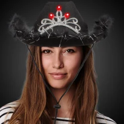 Best Windy City Novelties LED Black Cowboy Hat with Tiara