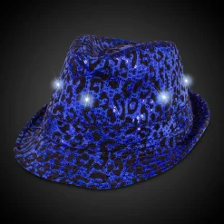 Windy City Novelties LED Leopard Sequin Fedora Blue
