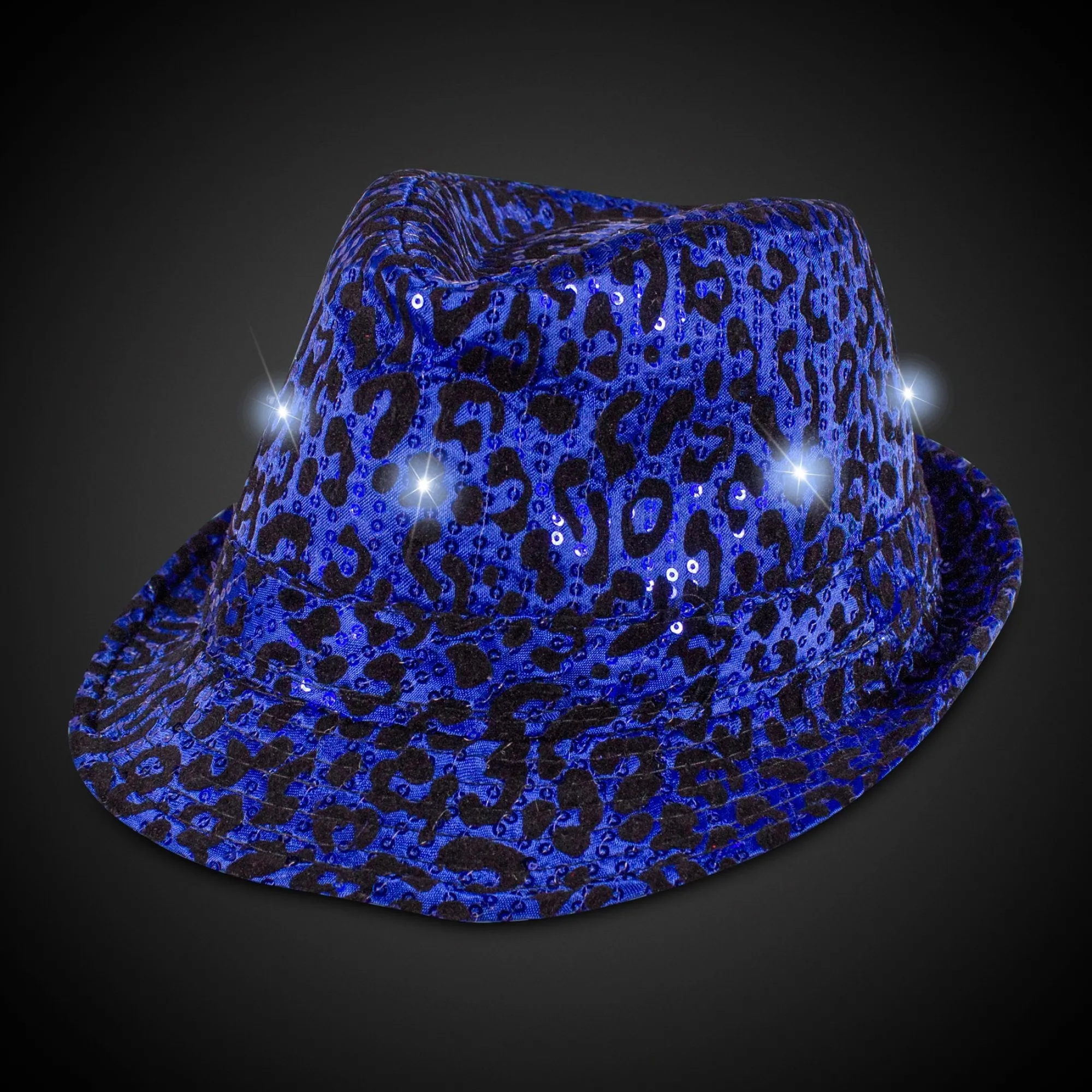 Windy City Novelties LED Leopard Sequin Fedora Blue