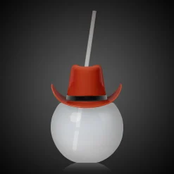 Windy City Novelties LED Brown Cowboy Hat 20 oz. Ball Cup with Straw