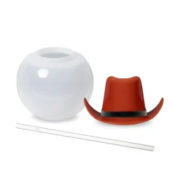 Windy City Novelties LED Brown Cowboy Hat 20 oz. Ball Cup with Straw