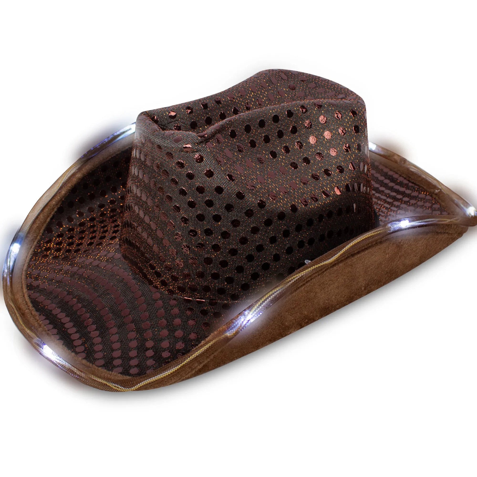 New Windy City Novelties LED Sequin Cowboy Hat Brown
