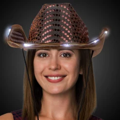 New Windy City Novelties LED Sequin Cowboy Hat Brown