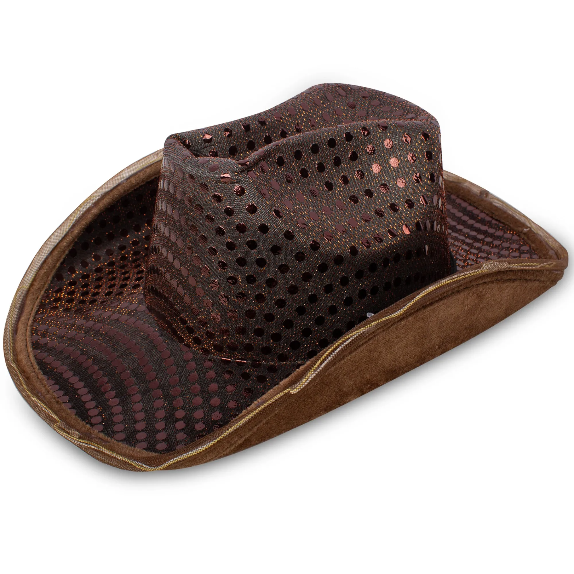 New Windy City Novelties LED Sequin Cowboy Hat Brown