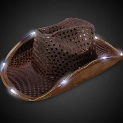 New Windy City Novelties LED Sequin Cowboy Hat Brown