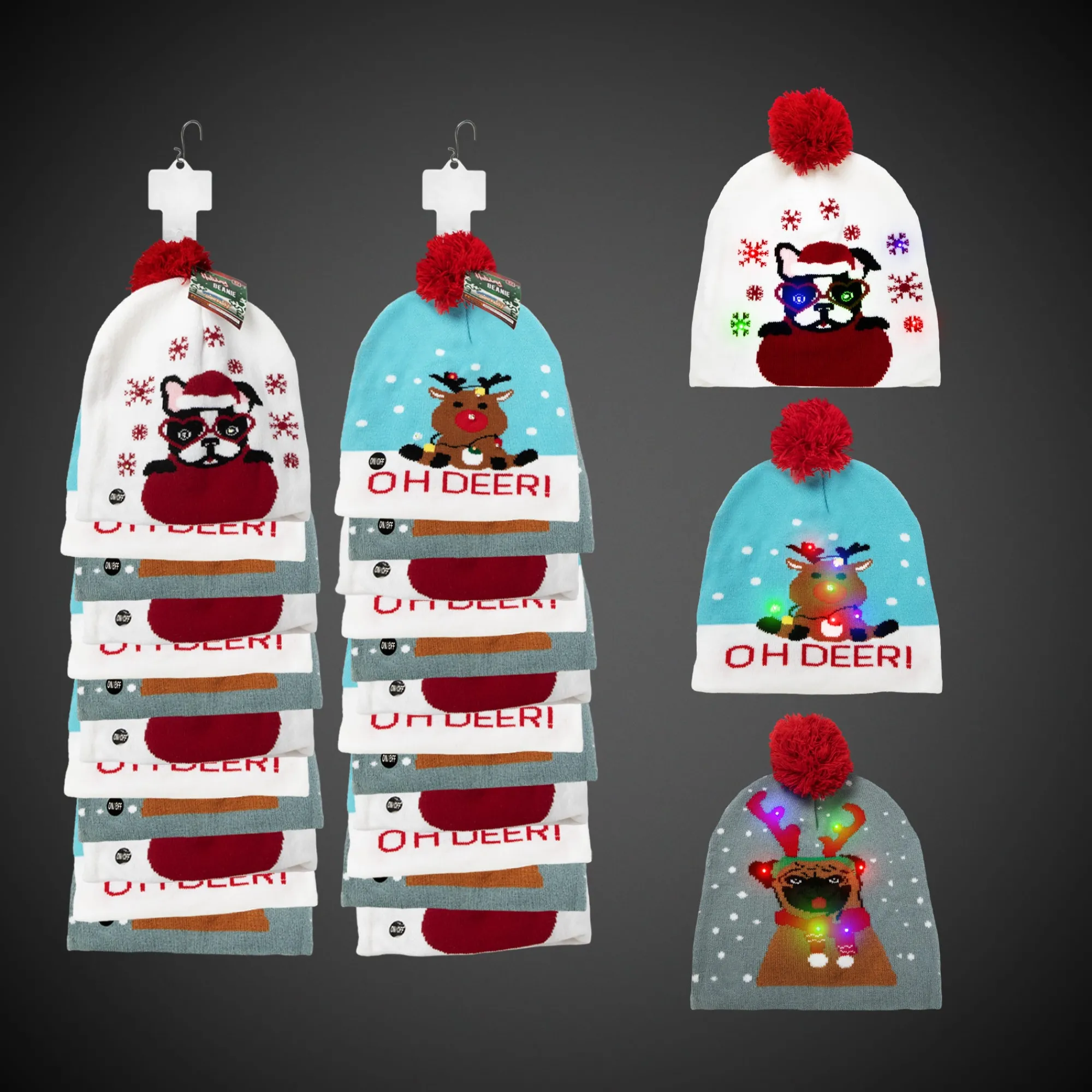 Outlet Windy City Novelties LED Christmas Knit Beanies Retail Hanging Display