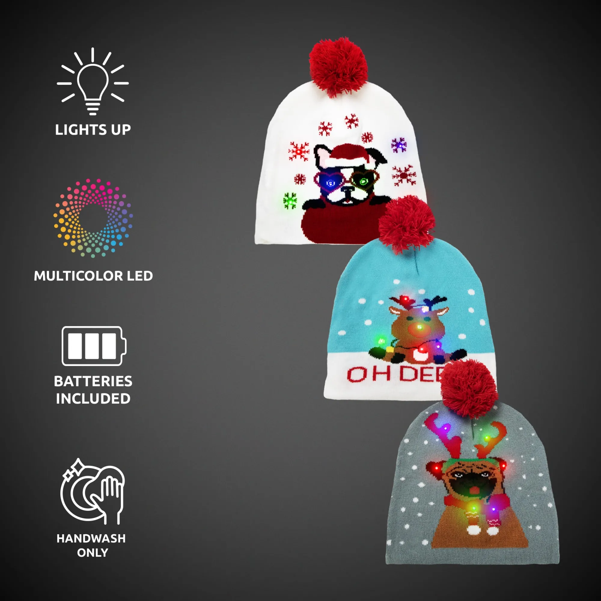 Outlet Windy City Novelties LED Christmas Knit Beanies Retail Hanging Display