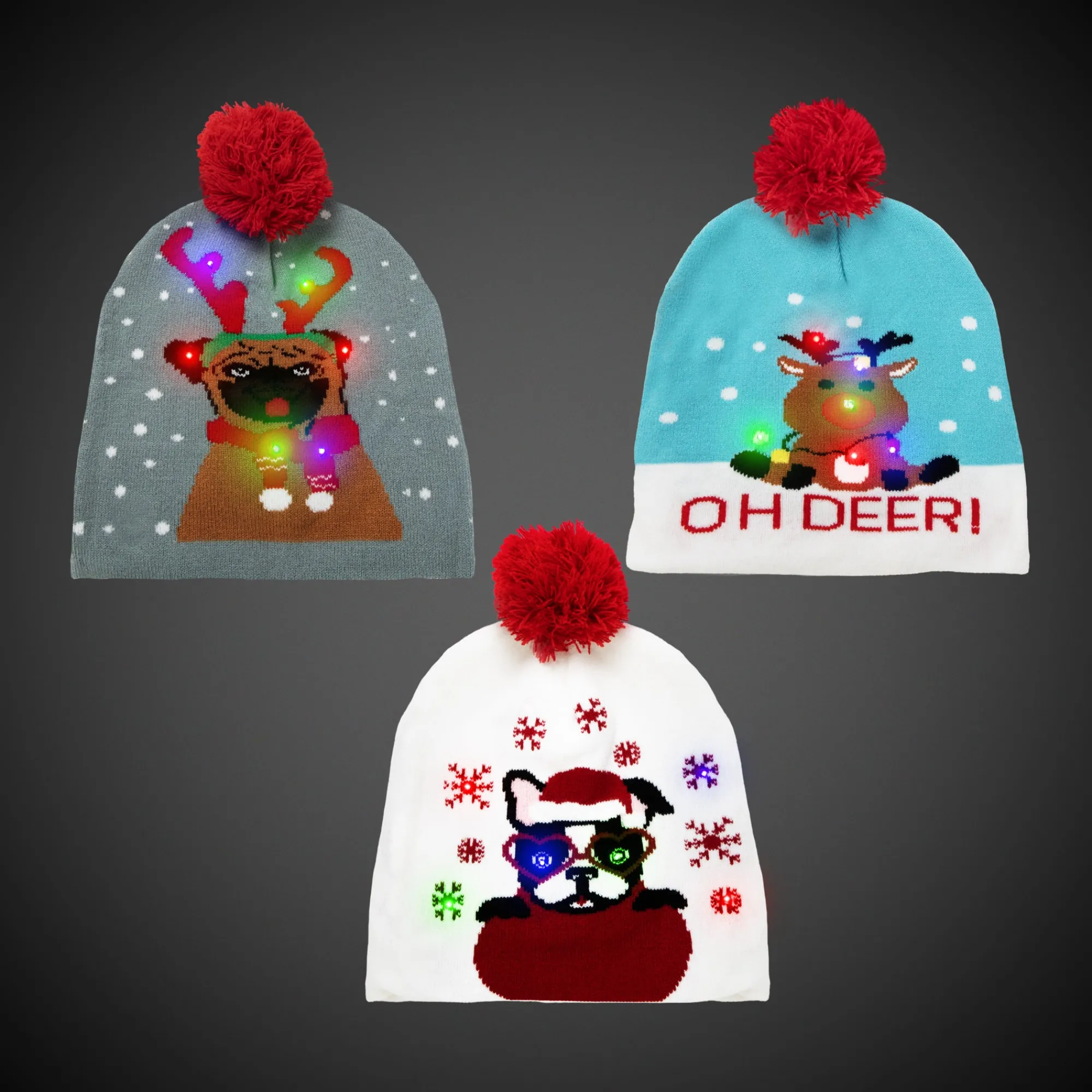 Outlet Windy City Novelties LED Christmas Knit Beanies Retail Hanging Display
