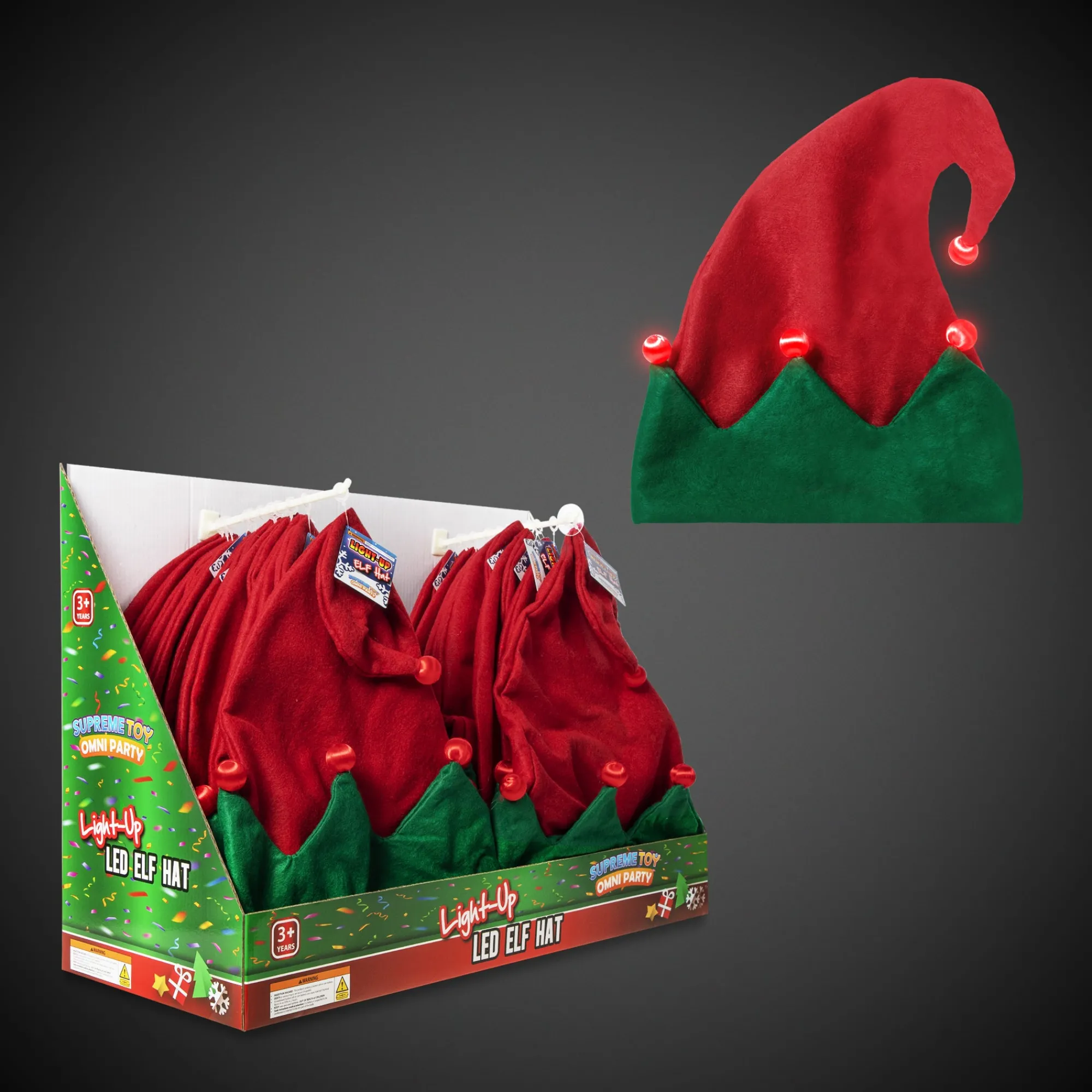 Clearance Windy City Novelties LED Elf Hats Retail Counter Display