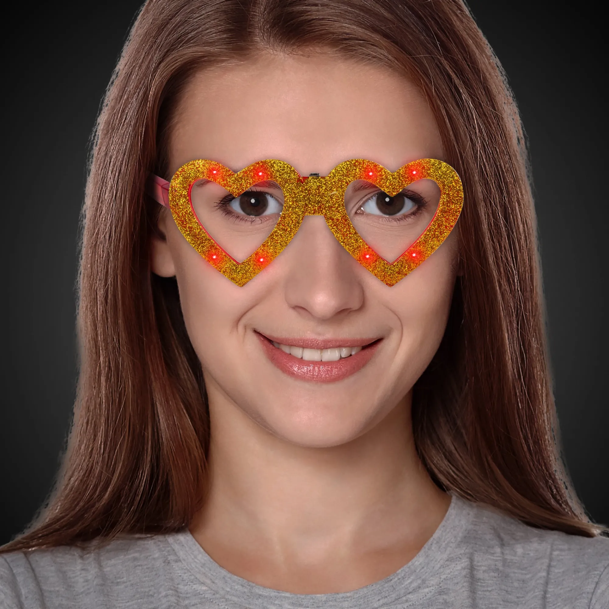 Clearance Windy City Novelties LED Heart Glitter Glasses Gold
