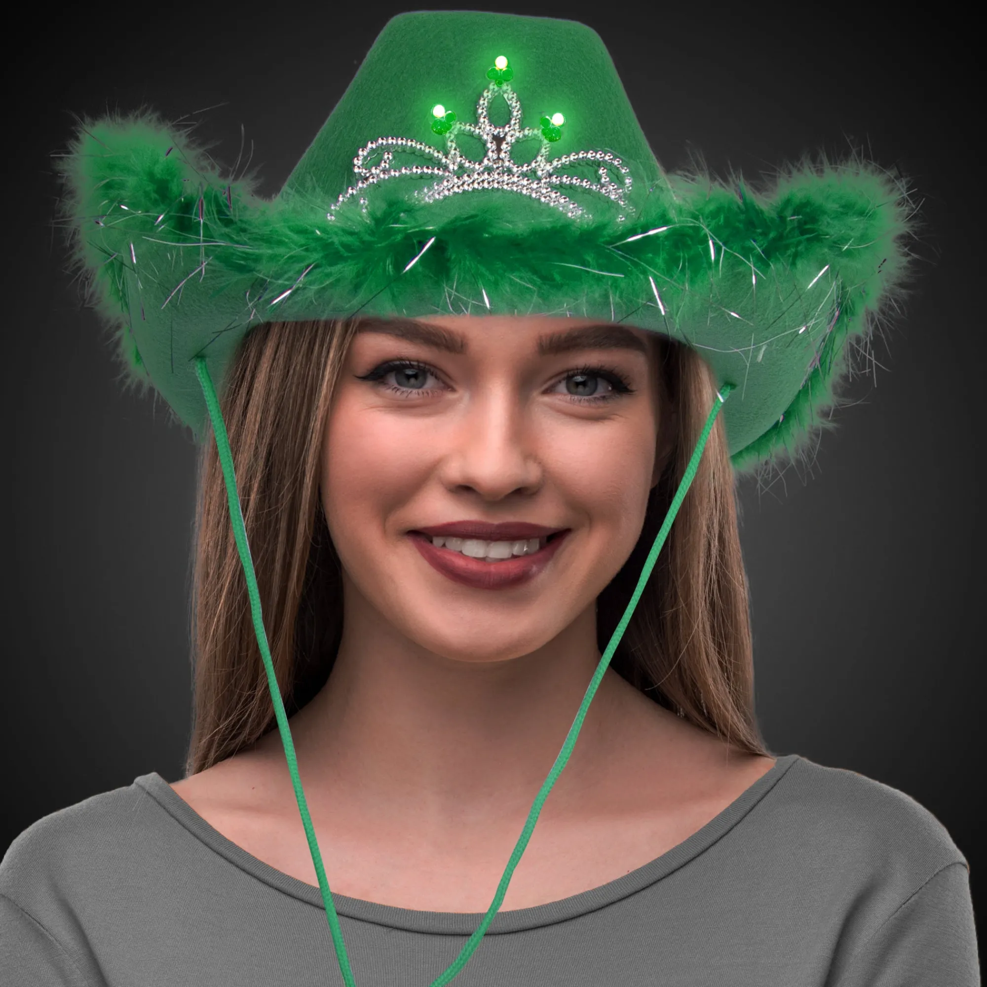 Clearance Windy City Novelties LED Green Cowboy Hat with Tiara