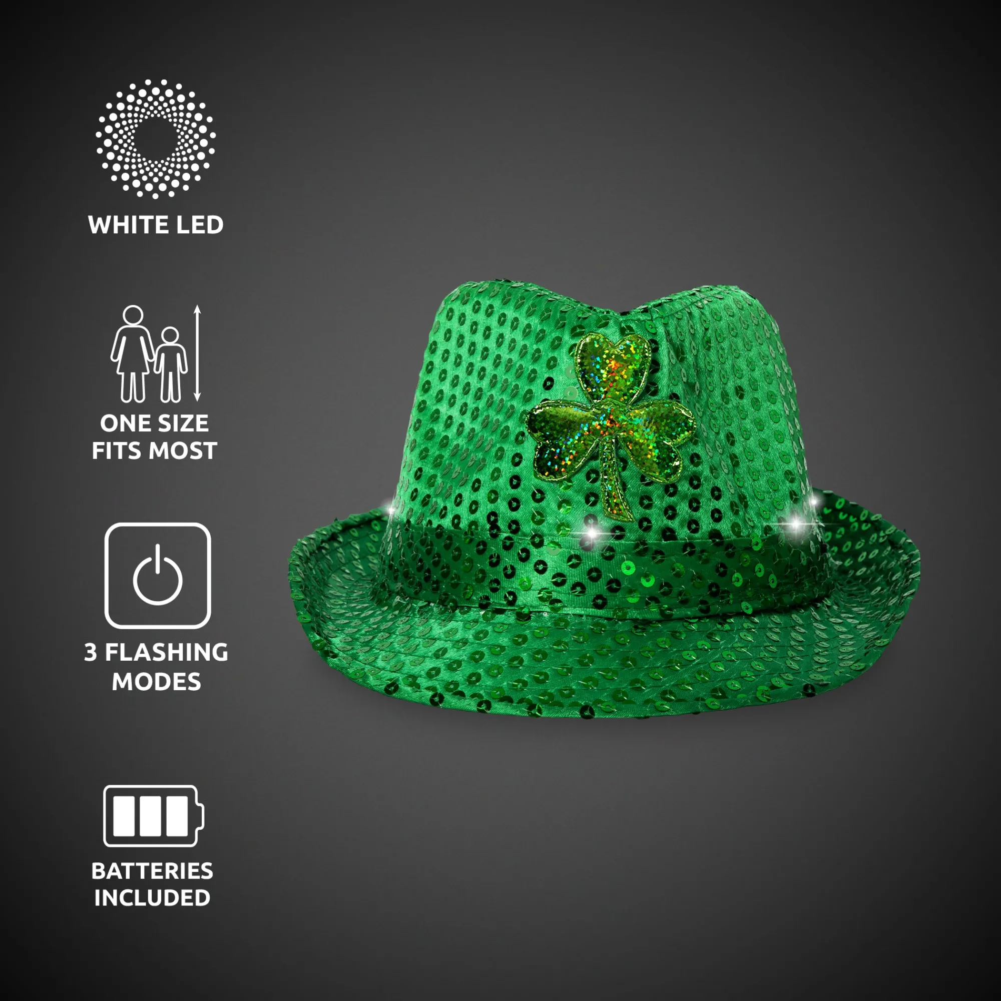 Best Windy City Novelties LED Green Shamrock Sequin Fedora Hats