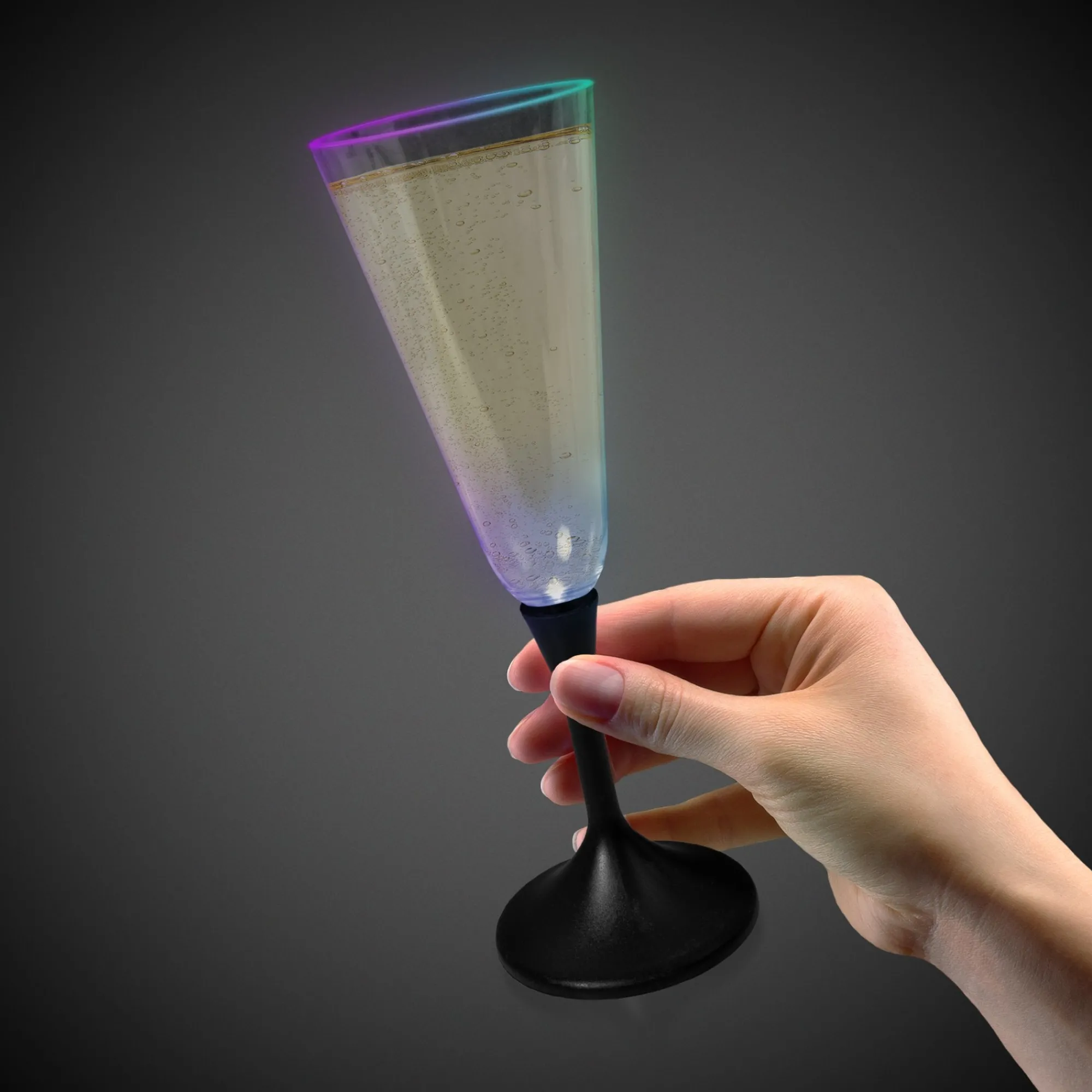 Sale Windy City Novelties LED 7 oz. Clear Champagne Glass Black Stem
