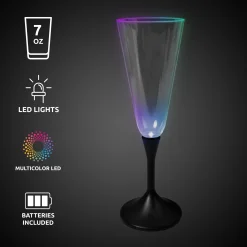Sale Windy City Novelties LED 7 oz. Clear Champagne Glass Black Stem