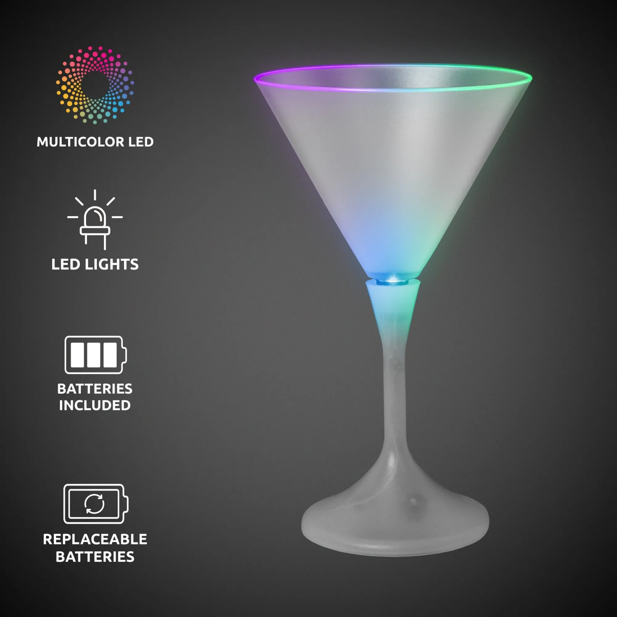 Best Windy City Novelties LED 7 oz. Frosted Martini Glass With White Stem