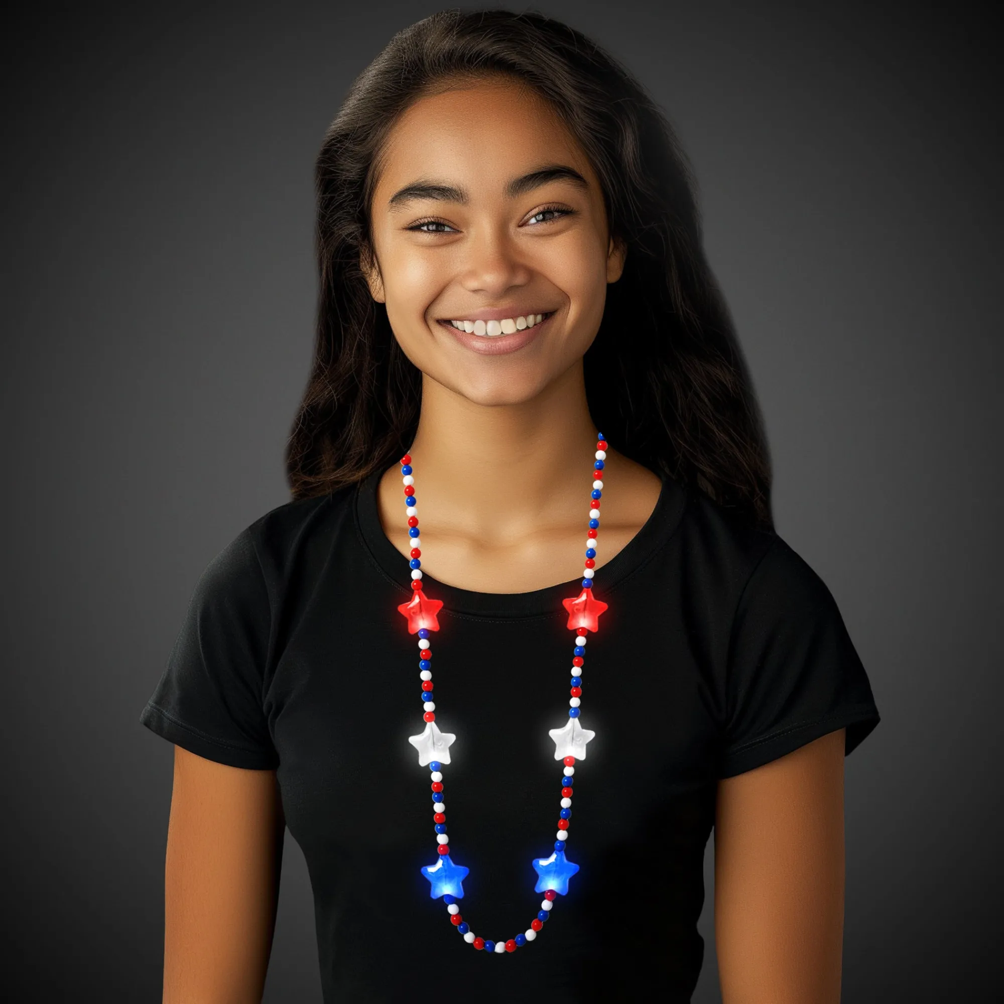 Hot Windy City Novelties LED Patriotic Star Necklaces Retail Counter Display