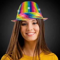 New Windy City Novelties LED Rainbow Sequin Fedora Hat
