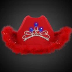 Hot Windy City Novelties LED Red Cowboy Hat with Tiara