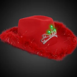 Hot Windy City Novelties LED Red Cowboy Hat with Tiara