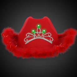 Hot Windy City Novelties LED Red Cowboy Hat with Tiara