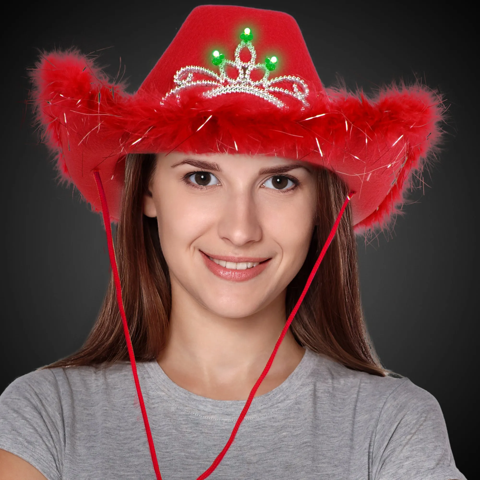 Hot Windy City Novelties LED Red Cowboy Hat with Tiara