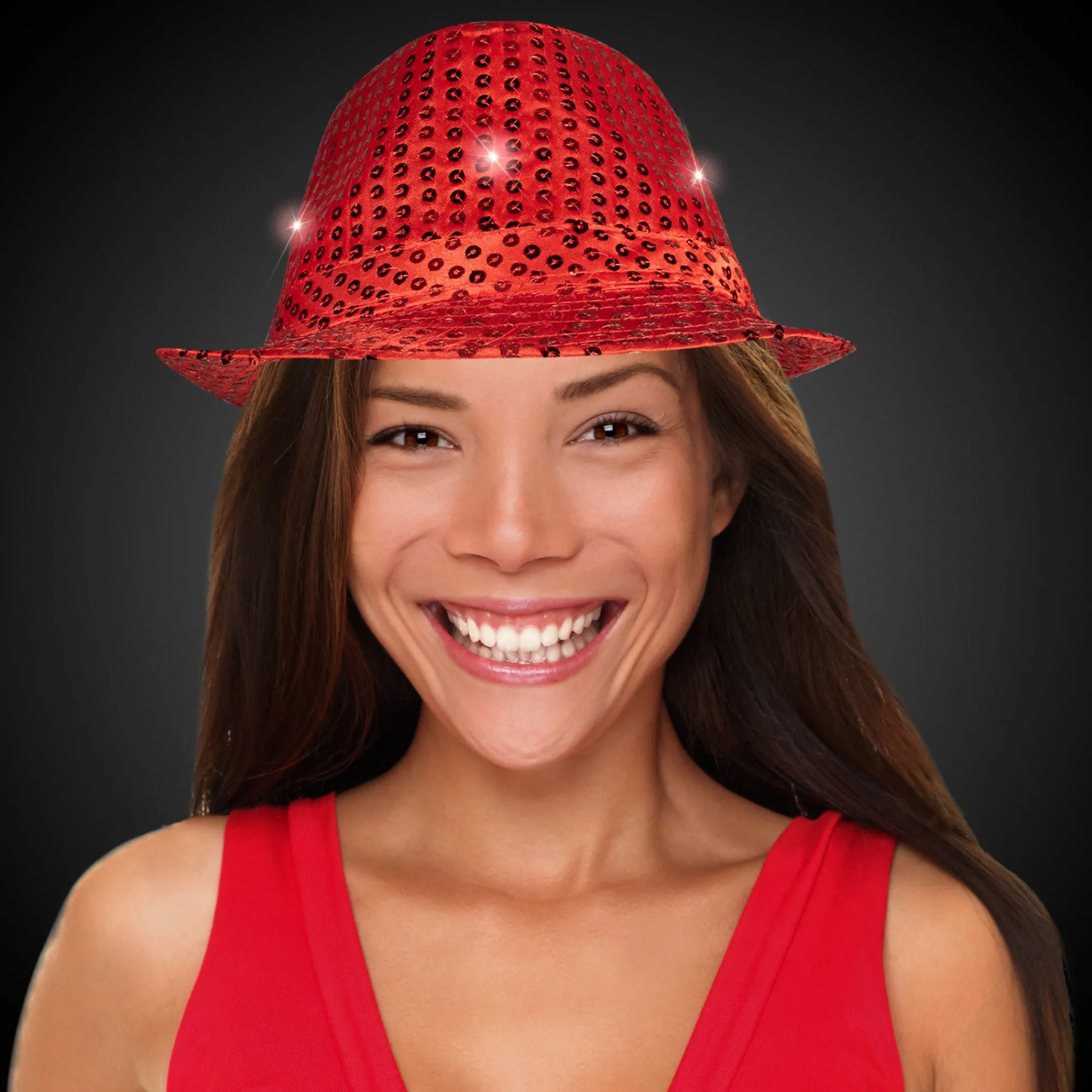 Hot Windy City Novelties LED Sequin Fedora Hat Red